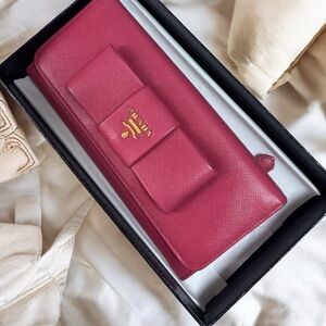 Prada Fuchsia Saffiano Leather Bow Wallet